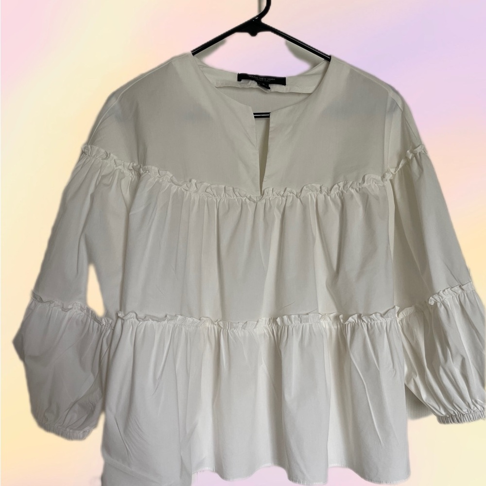 Marc New York by Andrew Marc White Ruffle Blouse – Romantic & Chic - Picture 3 of 7